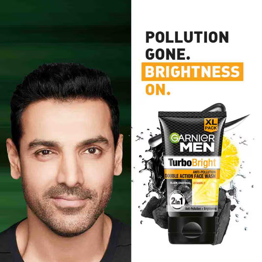 Garnier Men Turbo Bright Double Action Face Wash, Deep Cleansing Anti Pollution Face Wash
