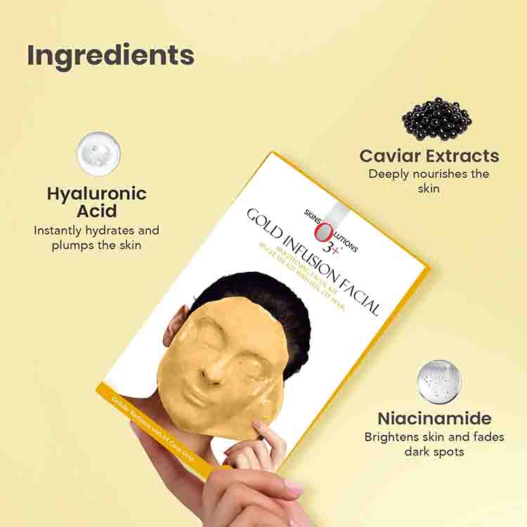 O3+ Gold Infusion Kit key ingredients - Gold, Niacinamide, Hyaluronic Acid