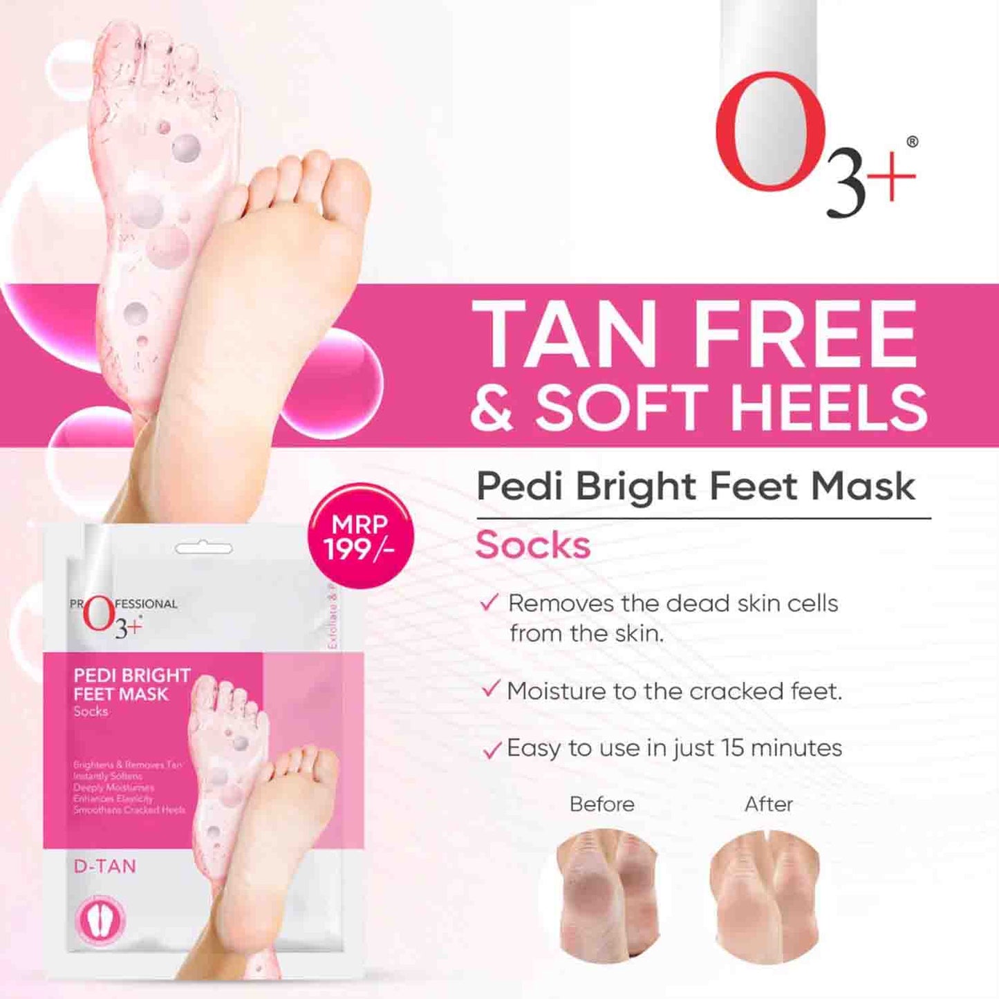 O3+ Pedi Bright Foot Mask soft smooth feet result