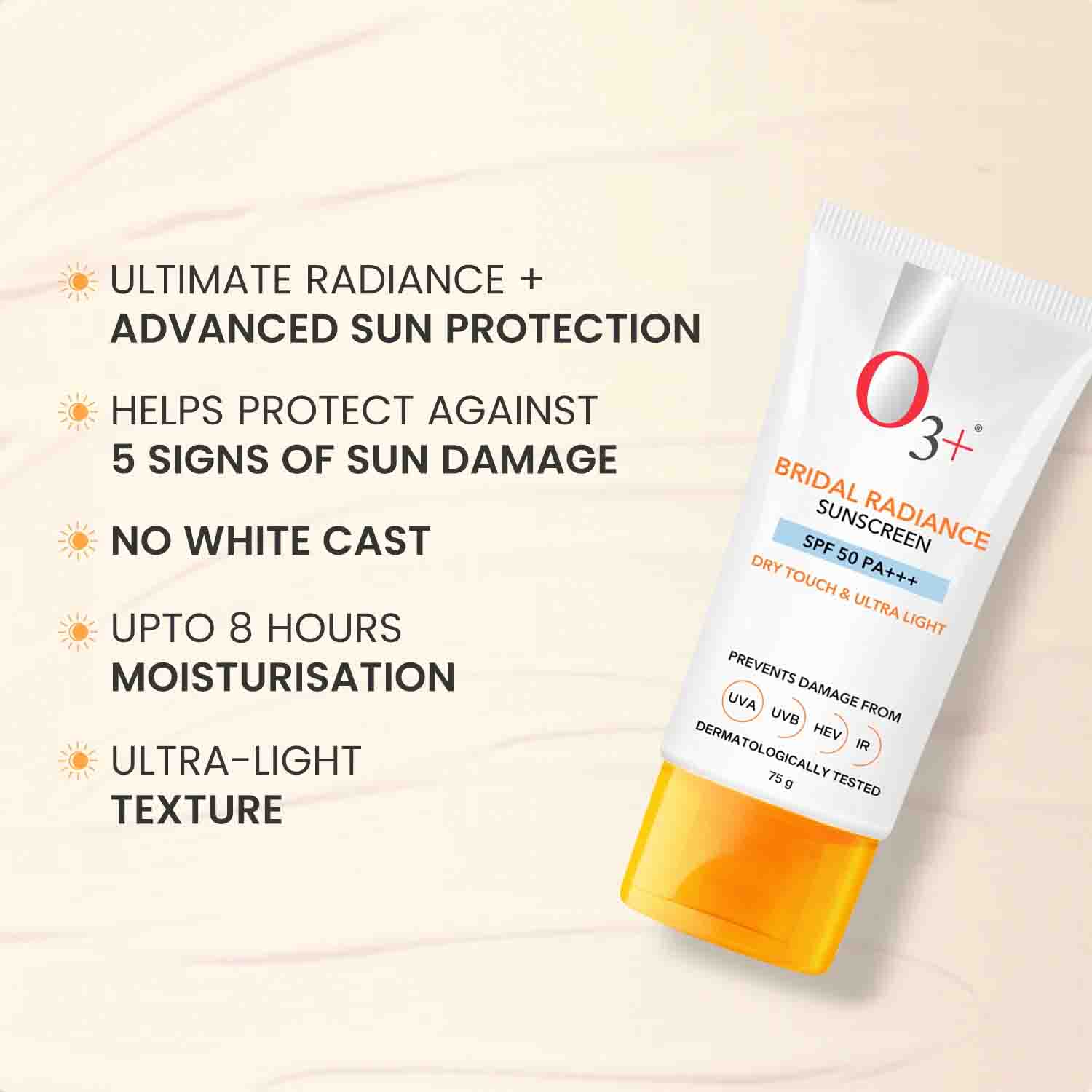 O3+ Bridal Radiance Sunscreen ingredients - Niacinamide, Hyaluronic Acid, Acai Berry