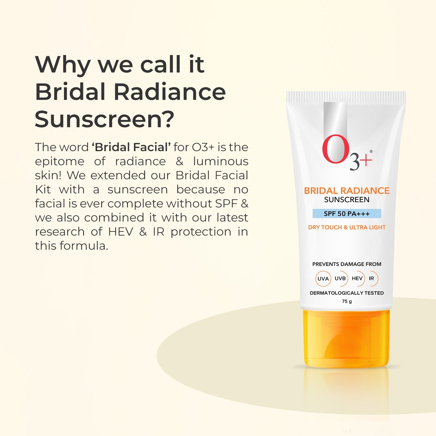 O3+ Bridal Sunscreen no white cast dewy finish