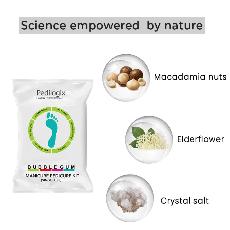 O3+ Pedilogix Kit key ingredients - Elder Flowers, Crystal Salt, Macadamia