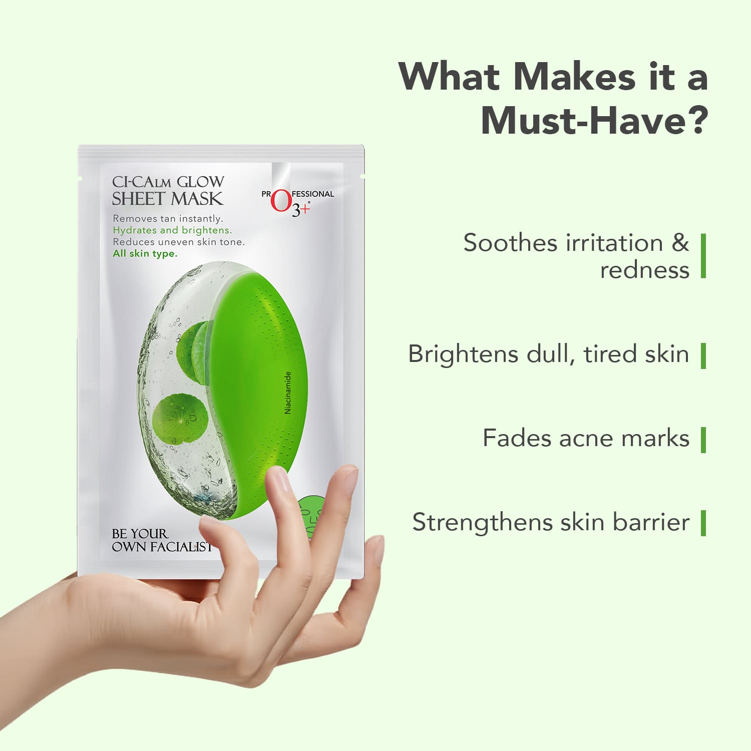 O3+ Ci-Calm Glow Sheet Mask for sensitive skin redness