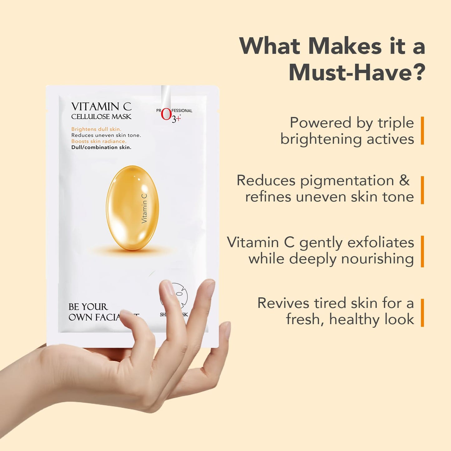 O3+ Vitamin C Cellulose Mask before after pigmentation result