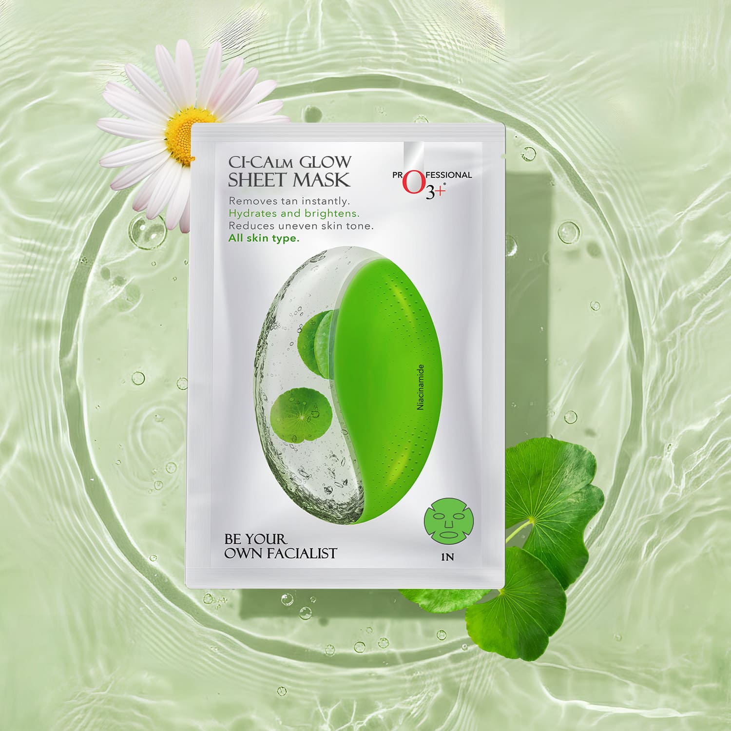 O3+ Ci-Calm Glow Sheet Mask radiant skin result