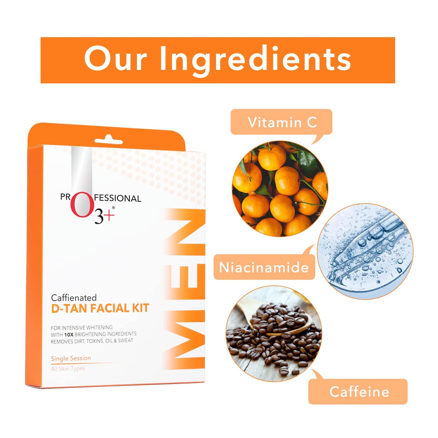 O3+ Caffeinated D-Tan Kit key ingredients - Caffeine, Vitamin C, Shea Butter
