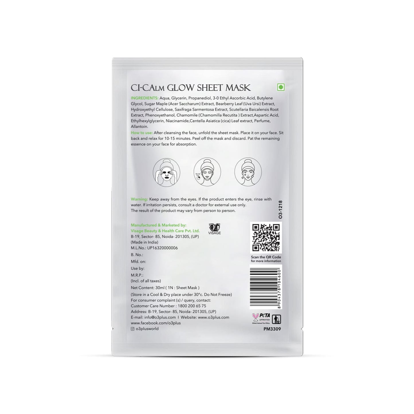 O3+ Ci-Calm Glow Sheet Mask lifestyle model