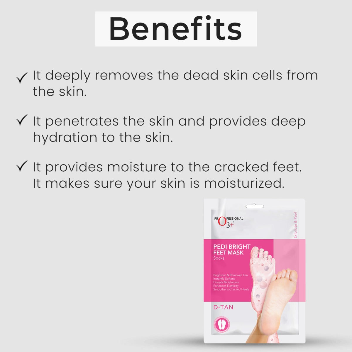 O3+ Pedi Bright Foot Mask benefits panel
