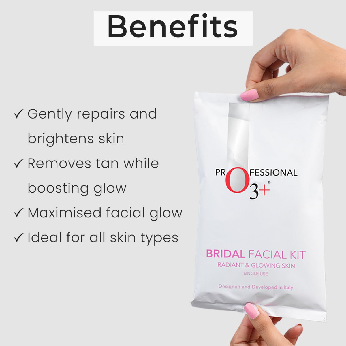 O3+ Bridal Facial Kit key benefits - brightening glow hydration