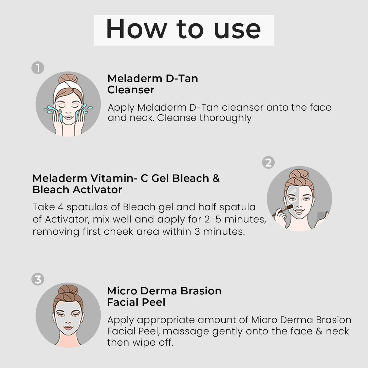 O3+ Power Brightening Facial Kit how to use steps 1-3