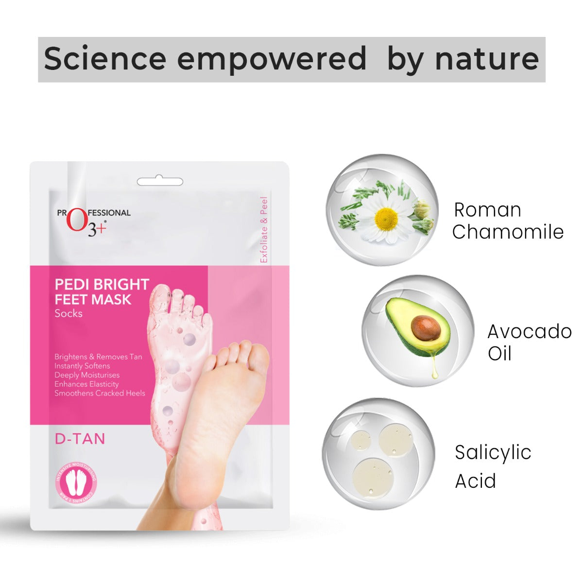 O3+ Pedi Bright Foot Mask key ingredients - Salicylic Acid, Cocoa Butter, Coconut Oil